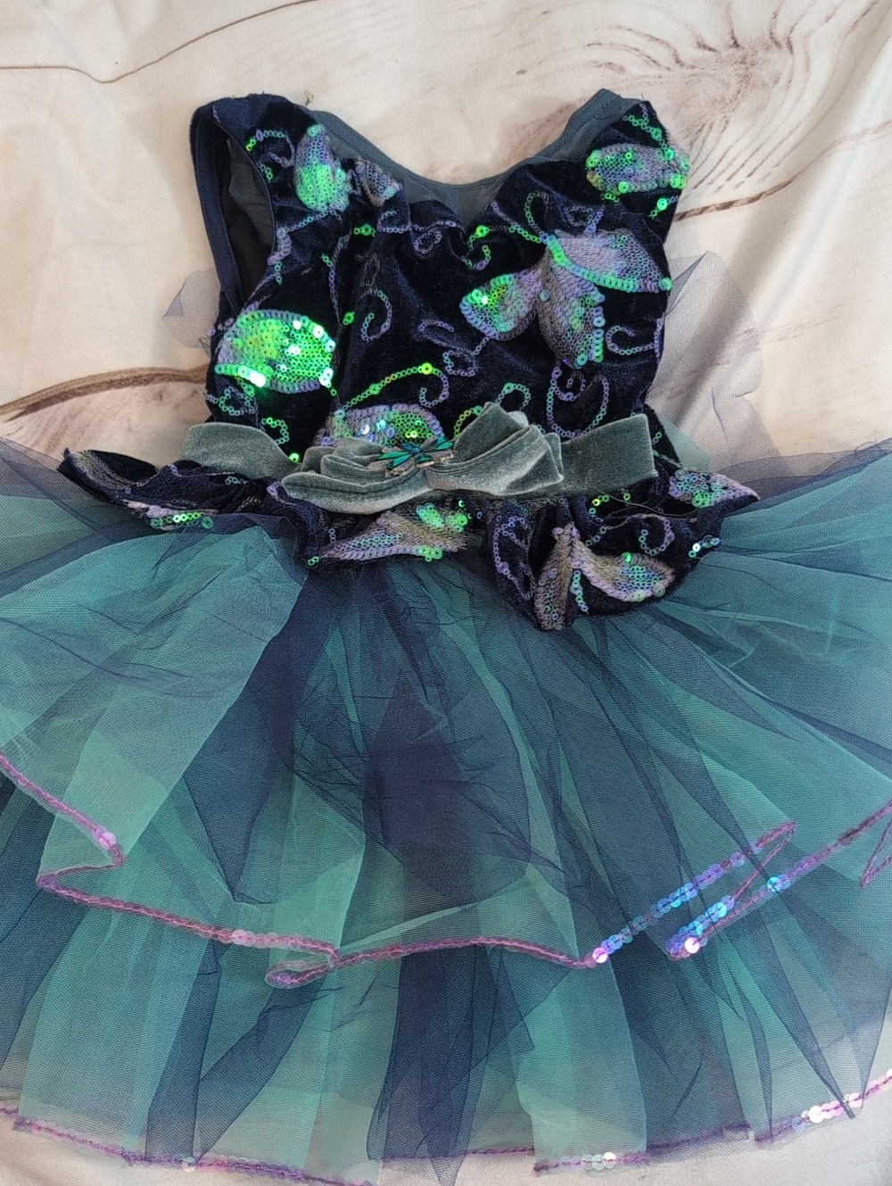 Weissman Navy and Teal Sequin Tulle Dance Costume Childs XS Or 4/5